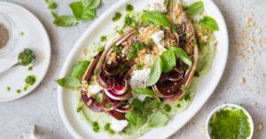 Homemade Healthy Red Chicory Salad with Feta Cheese and Nuts