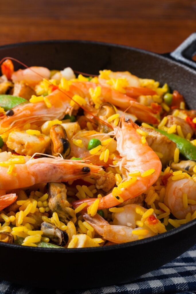 Homemade Seafood Paella with Rice and Shrimp