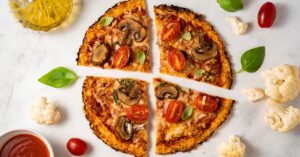 Homemade Vegetarian Pizza with Cauliflower, Tomatoes and Mushrooms