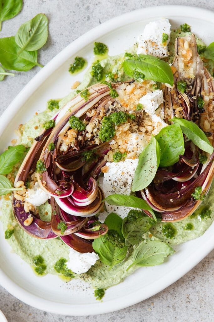 Red Chicory Salad with Nuts, Basil and Feta