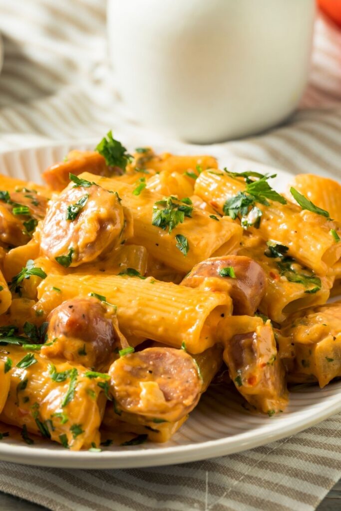Rigatoni with Cream Sauce and Chicken Apple Sausage