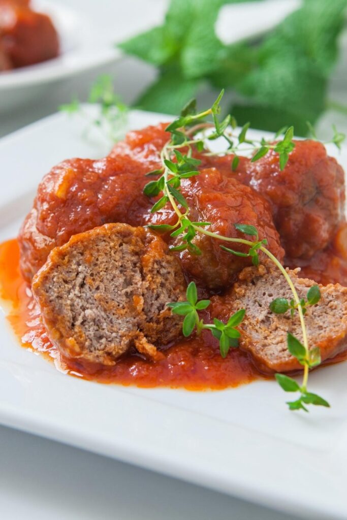 Seitan Meatballs with Tomato Sauce on Plate