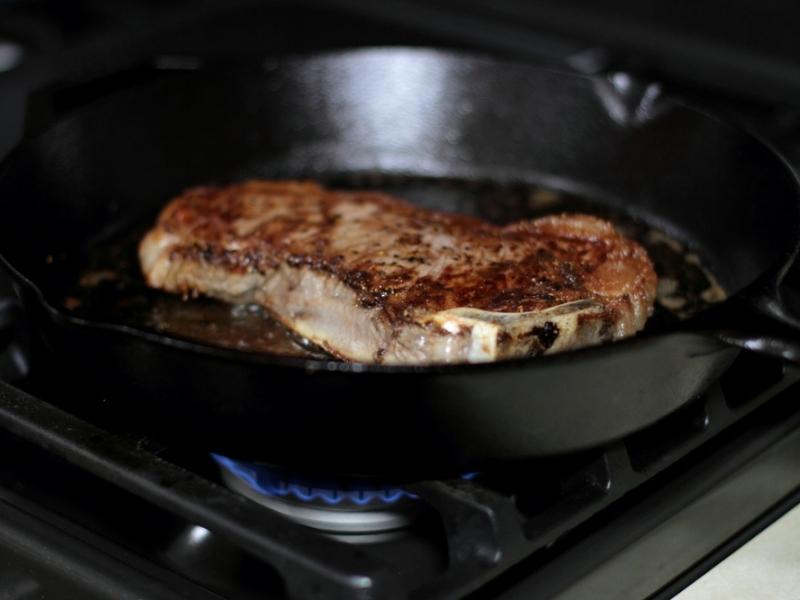 Steak in a Skillet Reheated on a Stovetop