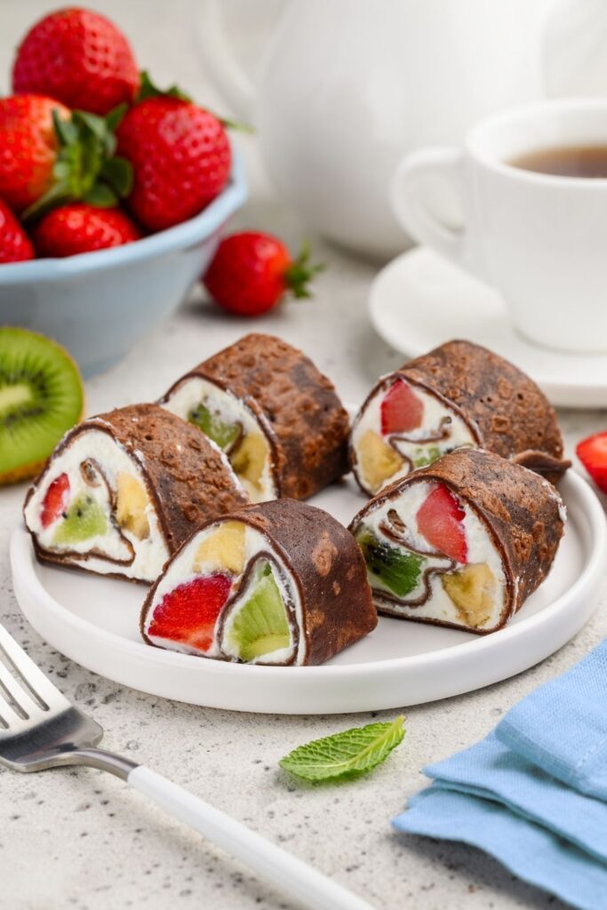 Sweet Chocolate Sushi with Fruits and Ricotta Cheese