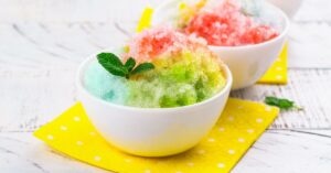 Sweet and Cold Shaved Ice in a White Bowl