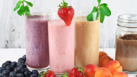 Various Protein Shakes: Strawberry, Blueberry and Peaches