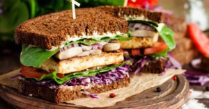 Vegan Sandwich with Tofu, Red Cabbage and Mushrooms