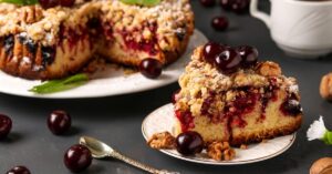 A Slice of Homemade Cherry Pie with Walnuts
