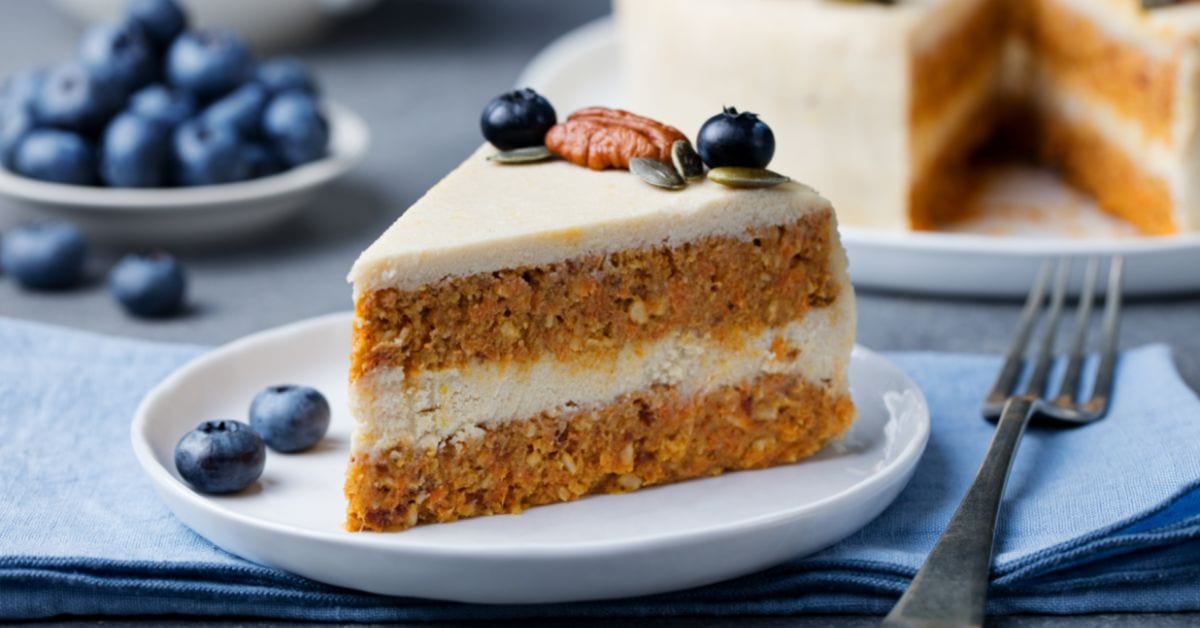 A Slice of Homemade Vegan Carrot Cake with Blueberries