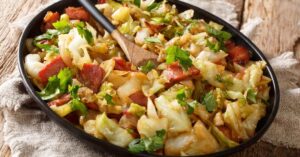 Bowl of Homemade Stir-Fry Cabbage with Bacon
