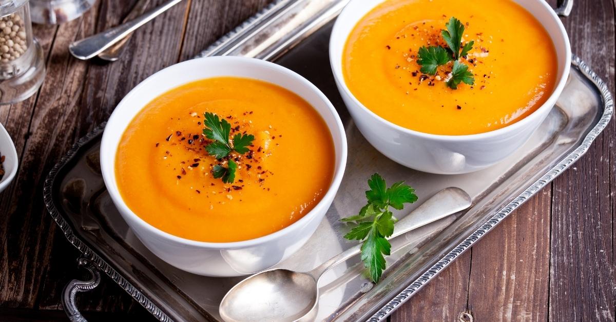 Bowl of Warm Pumpkin, Butternut Squash and Carrot Soup