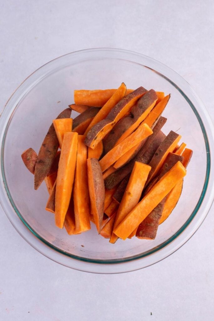 Chopped Sweet Potatoes in a Clear Container