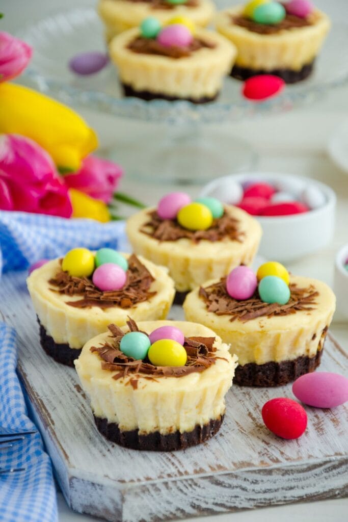 Colorful Easter Egg Nest Cheesecake with Egg Candies
