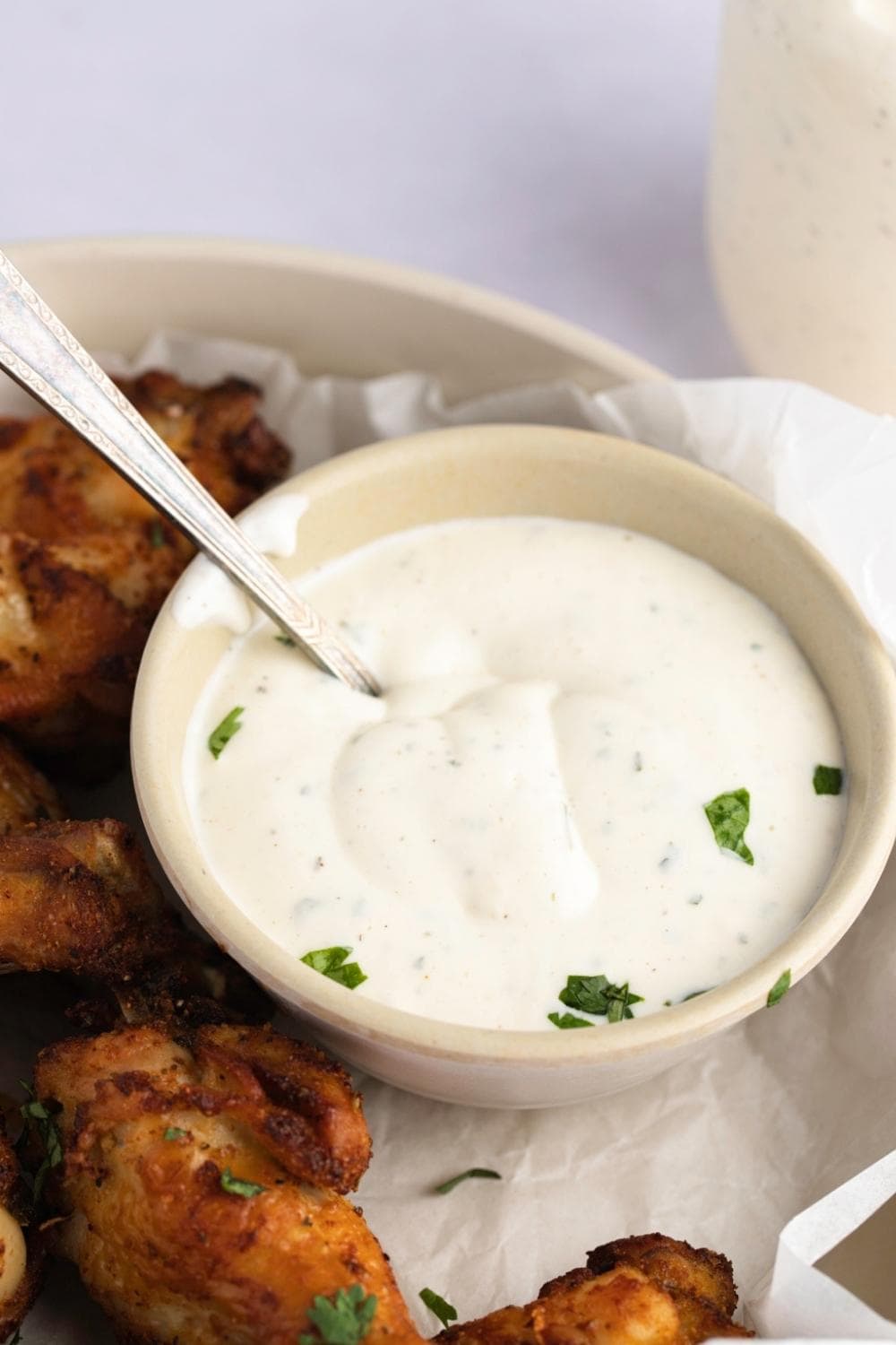 Copycat Wingstop Ranch Dressing with Chicken Wings and Herbs