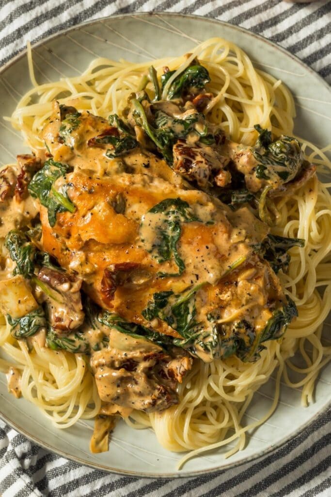 Creamy Tuscan Chicken with Pasta and Spinach