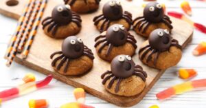 Halloween Cookies with Chocolate Spider and Worm Gummies