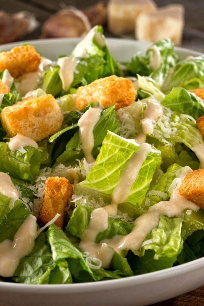 Healthy Caesar Salad with Croutons and Dressing