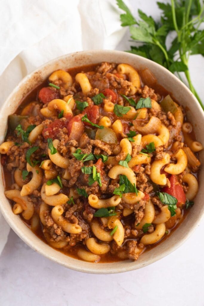 Homemade American Goulash with Ground Beef and Elbow Macaroni