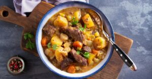 Homemade Beef Stew with Carrots and Potatoes in a Bowl