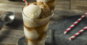 Homemade Boozy Root Beer Float with Ice Cream in a Glass