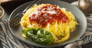 Homemade Butternut Spaghetti Squash with Marinara Sauce and Herbs