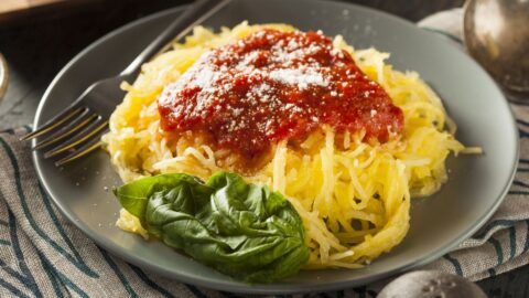 Homemade Butternut Spaghetti Squash with Marinara Sauce and Herbs