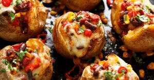 Homemade Cheesy Stuffed Baked Potatoes with Chili Con Carne
