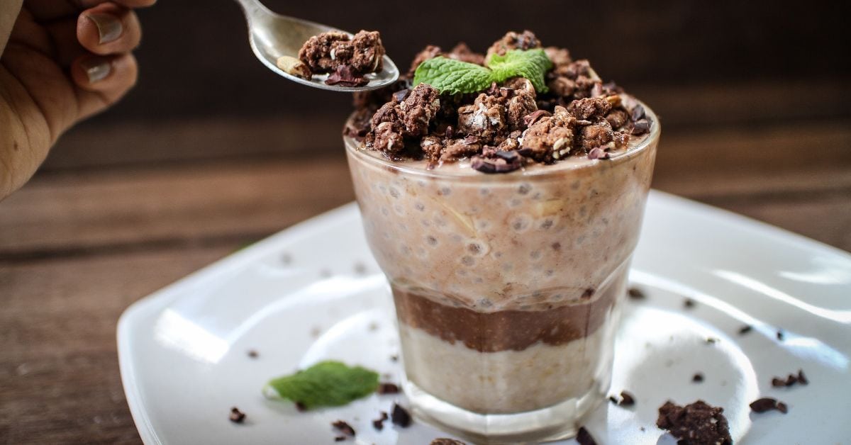 Homemade Chia Pudding with Oatmeal and Cacao Nibs
