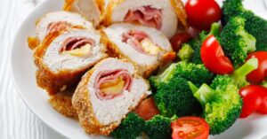 Homemade Chicken Cordon Bleu with Ham, Cheese and Vegetables