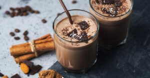 Homemade Coffee Smoothie with Milk, Cinnamon and Almonds