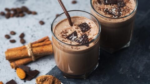 Homemade Coffee Smoothie with Milk, Cinnamon and Almonds