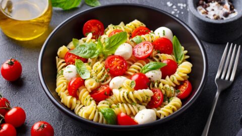 Homemade Fusilli Pasta with Tomatoes and Feta Cheese