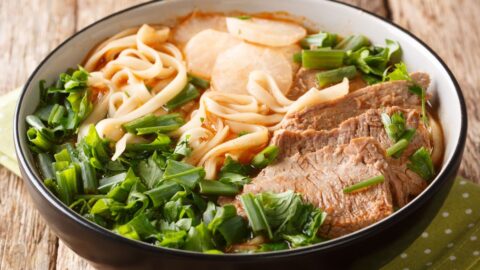 Homemade Noodle Soup with Braised Beef and Vegetables