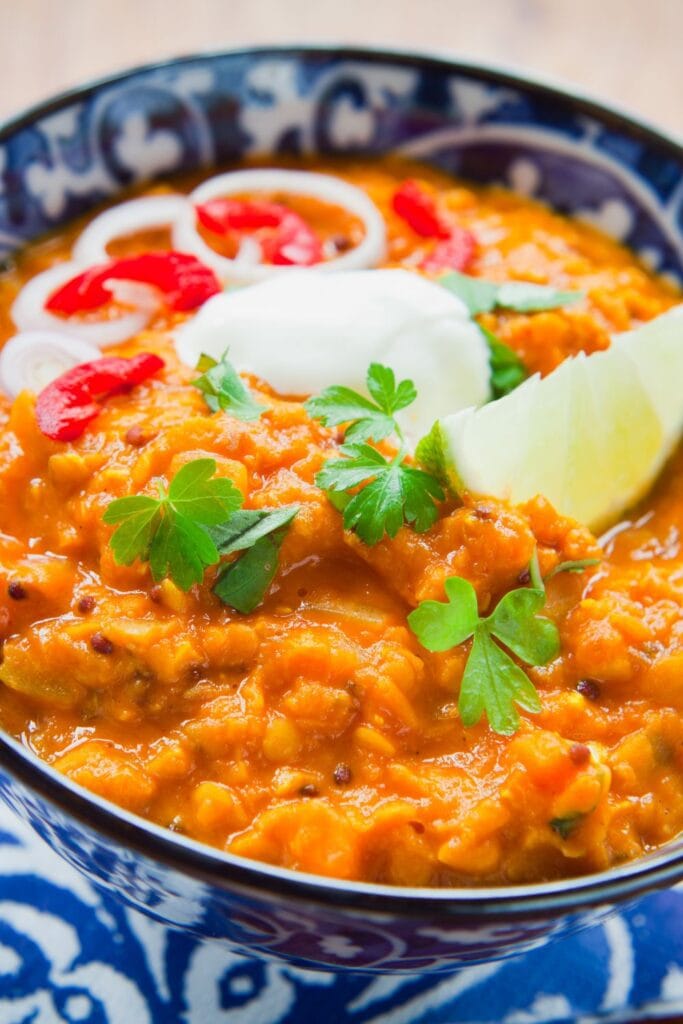 Homemade Red Lentil Curry with Cream and Lime