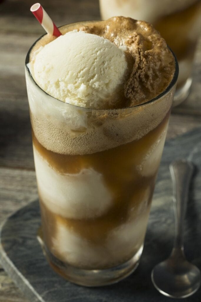 Root Beer Float in a glass with a straw