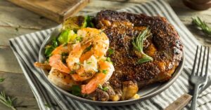 Homemade Shrimp and Steak Surf and Turf with Brussel Sprouts