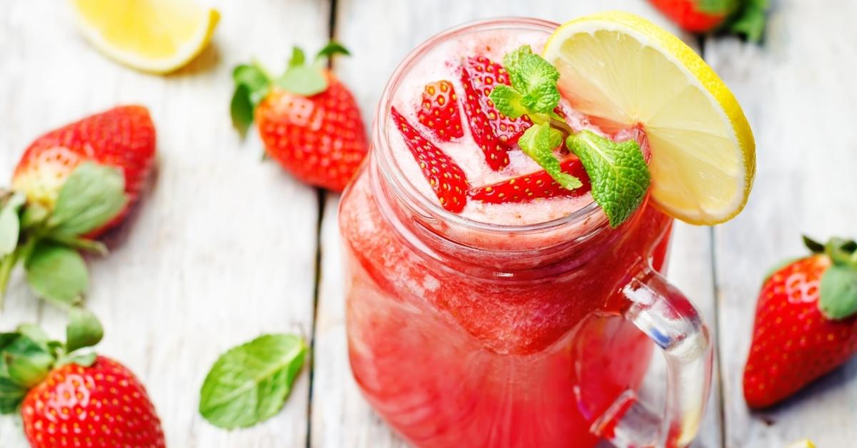 Homemade Strawberry Lemon Smoothie in a Glass Jar