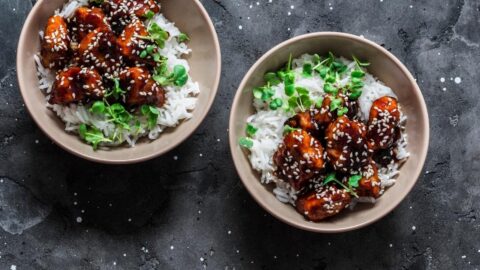 Homemade Teriyaki Chicken Rice Bowl with Sesame Seeds