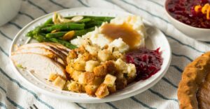 Homemade Thanksgiving Turkey with Stuffing, Green Beans, Mashed Potatoes and Cranberry Sauce