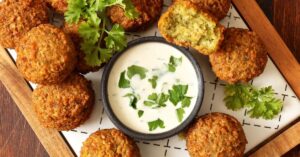 Homemade Vegetarian Falafel with Dipping Sauce and Herbs