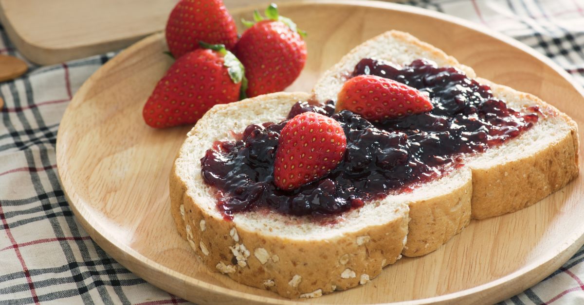 Homemade Whole Wheat Bread with Jam and Strawberries