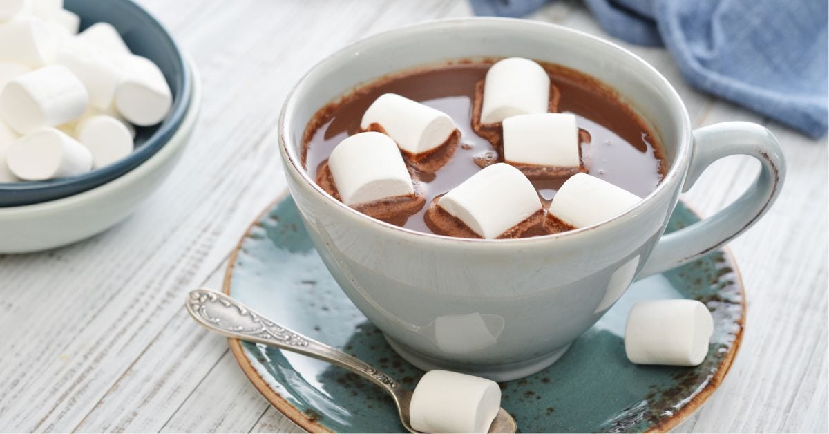 Hot Chocolate with Marshmallows in a White Cup
