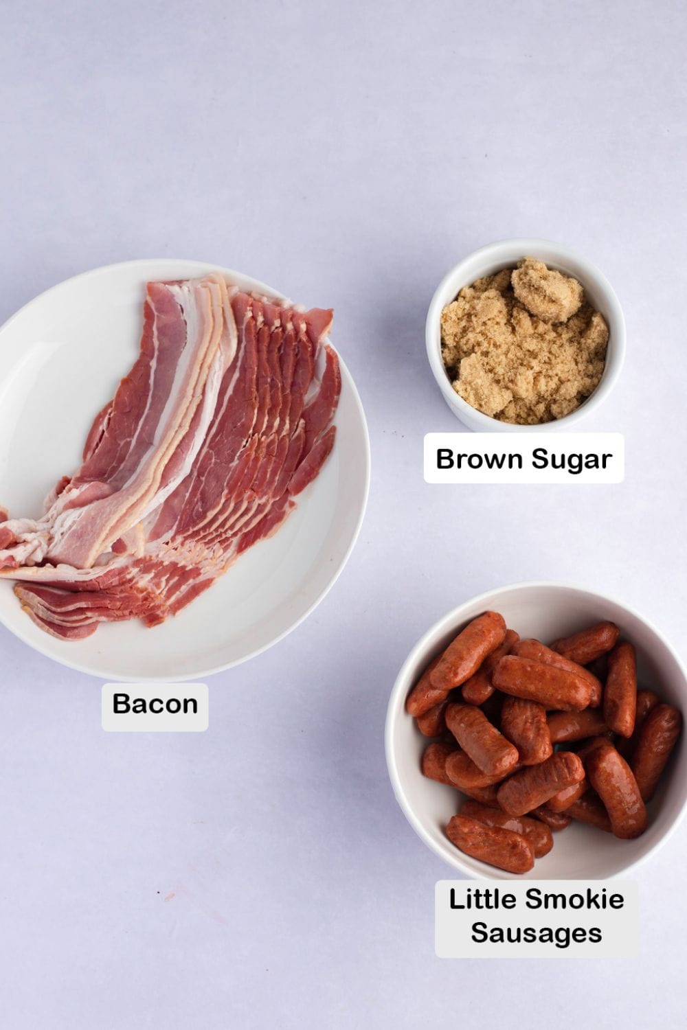 Little Smokie Ingredients - Bacon, Little Smokie Sausages and Brown Sugar