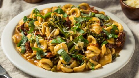 Orecchiette Pasta with Basil, Tomatoes and Beef