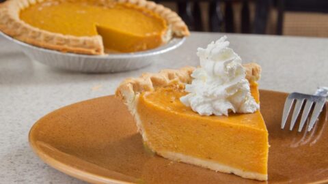 Pumpkin Pie Slice with Whipped Cream on Top