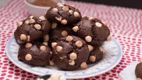 Sweet Black Bean Cookies with White Chocolate Chips in a White Plate