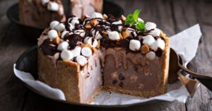 Sweet Homemade Rocky Road Ice Cream Cake with Marshmallows