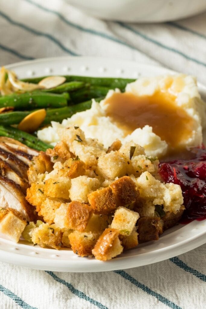 Thanksgiving Turkey with Stuffing, Mashed Potatoes and Green Beans