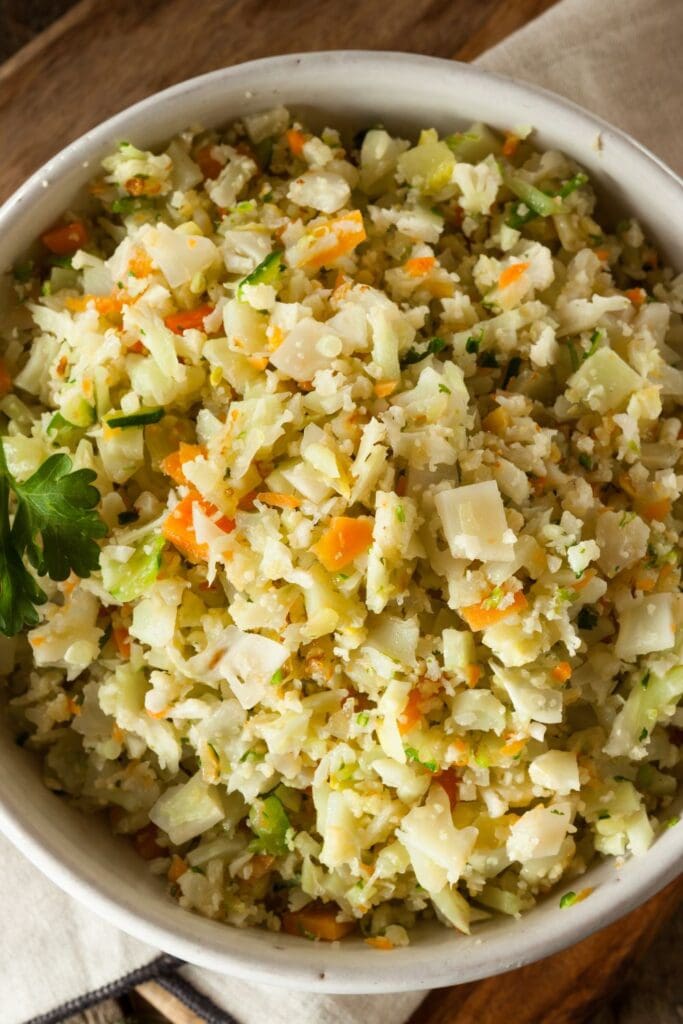 Vegan Cauliflower Fried Rice with Carrots in a Bowl