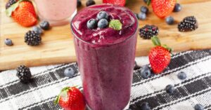 A Glass of Cold Refreshing Blueberry and Strawberry Smoothie